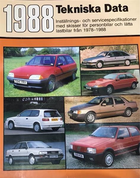 Autodata Indstillings- og servicespecifikationer med skitser for biler og lettere varevogne fra 1978-1988.